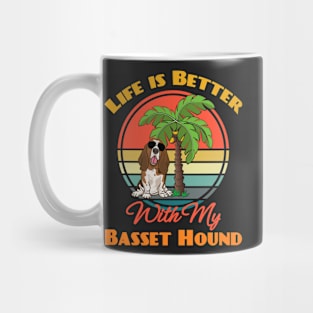 Life is Better With My Basset Hound Dog puppy Lover Cute Sunser Retro Mug